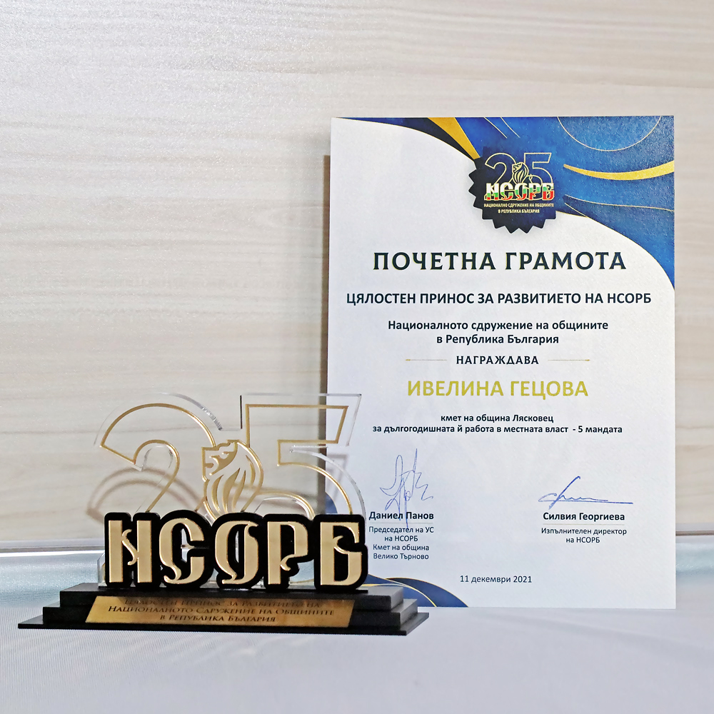 Награда на Националното сдружение на общините в Република България за цялостен принос за развитието на НСОРБ